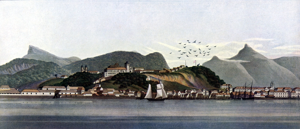 Vista da cidade do Rio de Janeiro, tendo ao centro o Morro do Castelo