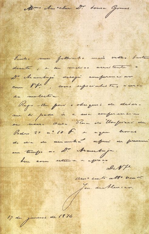 Carta de José de Alencar pedindo a visita do médico a seu filho