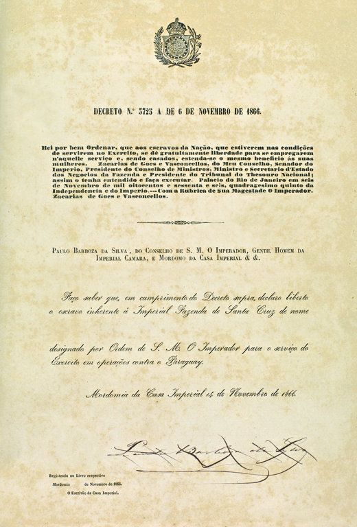 Decreto concedendo liberdade aos escravos que ingressassem no Exército