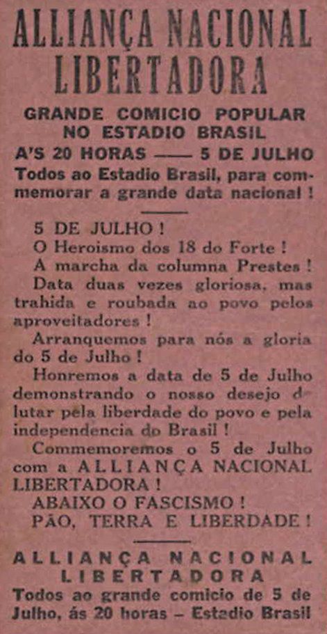 Panfleto da Aliança Nacional Libertadora